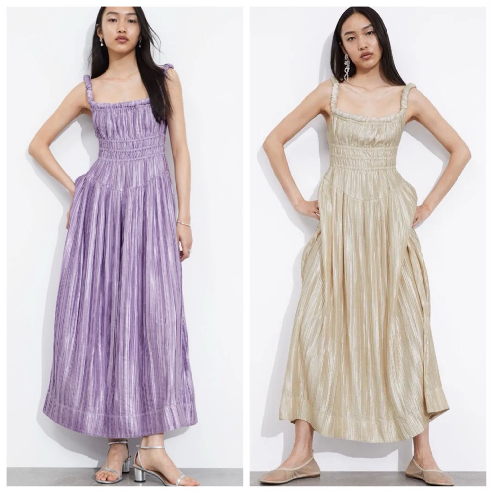 ISO & Other Stories Shirred Satin Midi Dress